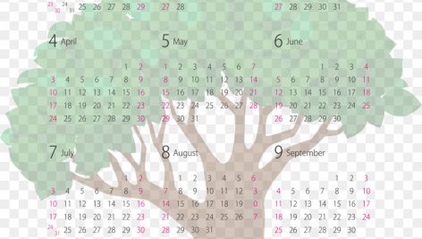 تقویم سال ۲۰۲۲ با طرح درخت (فرمت PNG)