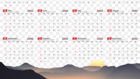 تقویم سال ۲۰۲۲ با طرح غروب خورشید PNG