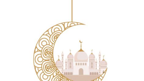 وکتور تزیین جشن عید ماه رمضان با حلق آویز و مسجد