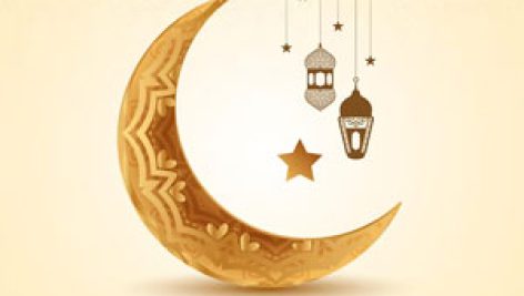 دانلود وکتور رمضان هلال ماه طلایی و فانوس