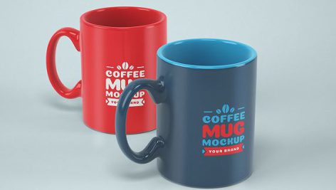 موکاپ ماگ قهوه دوتایی با دو رنگ قرمز و آبی