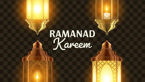 وکتور فانوس روشن ماه رمضان طلایی رنگ