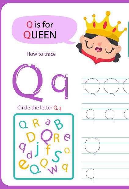 فلش کارت آموزش زبان برای کودکان حرف Q