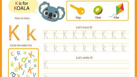 دانلود طرح لایه باز کاربرگ آموزش زبان انگلیسی حرف K | فلش کارت آموزش زبان برای کودکان