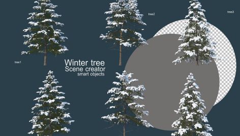 دانلود طرح لایه باز درخت کاج برفی مجموعه ۶ تایی | طرح لایه باز درخت برفی | PSD