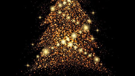 دانلود وکتور درخت کریسمس درخشان طلایی با بک گراند مشکی | EPS