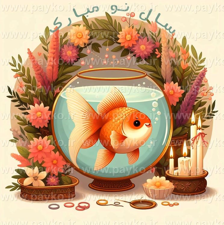طرح لایه باز تبریک سال نو با ماهی قرمز